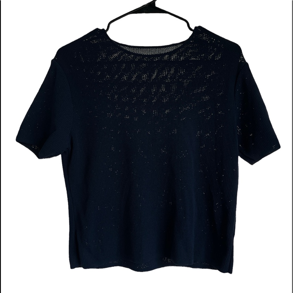 Blue Crop Top Sheer Sweater Blouse for Women